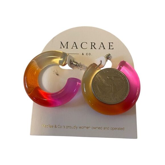 Macrae & Co. Pink, Orange & Yellow Gradiant C-Hoop Earrings - Picture 6 of 6